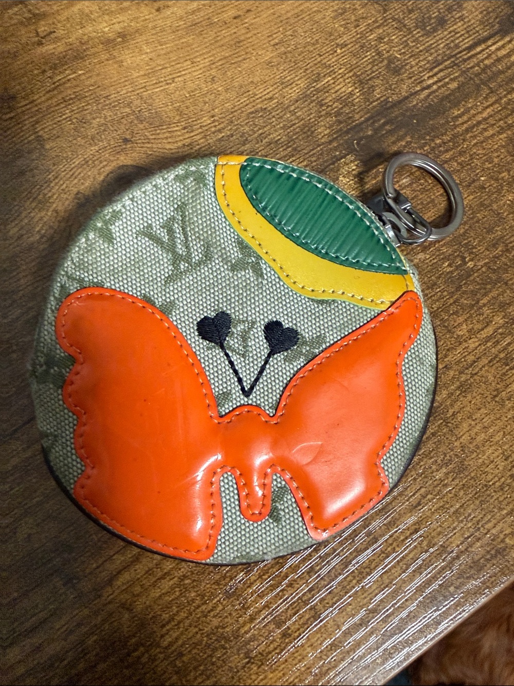 Louis Vuitton Green Monogram Round Pouch with Orange Butterfly